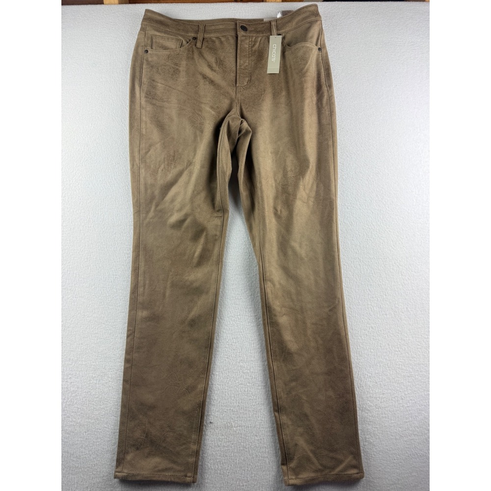 Chicos Faux Suede Jeggings Copper Brown Size 1.5R US 10R Coated Denim 570298948
